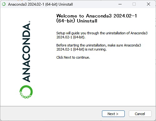 Anacondaのアンインストーラ画面